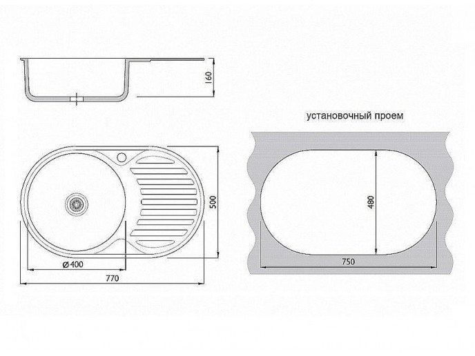 Мойка врезная Vivat 775016/0,6 1Ч1К (левая), цвет: Глянец