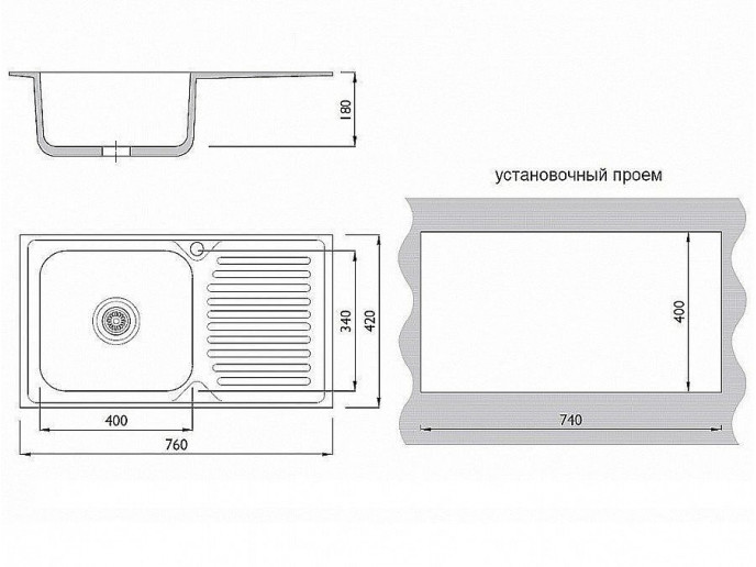 Мойка врезная 764218/0,8 1Ч1К (левая), цвет: Глянец