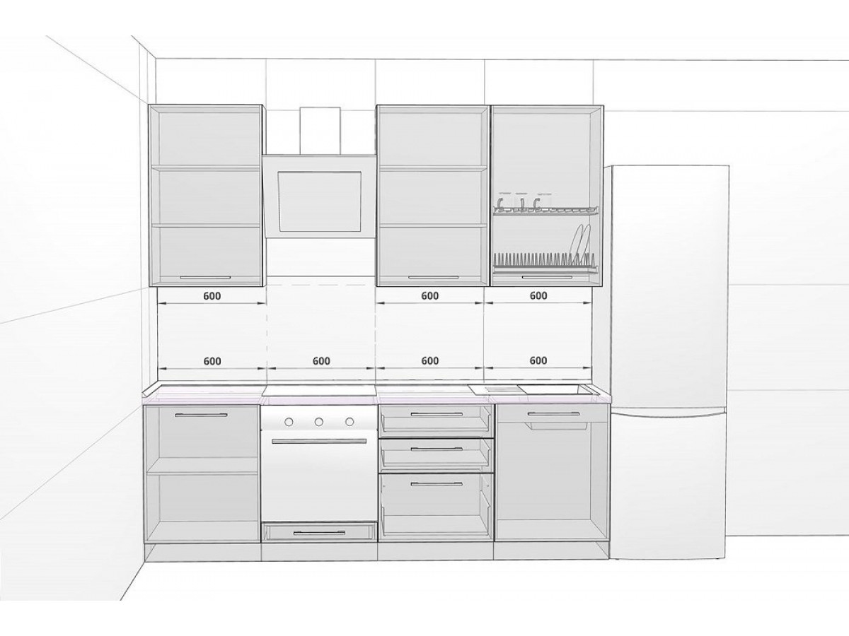 кухня 3м прямая дизайн с холодильником