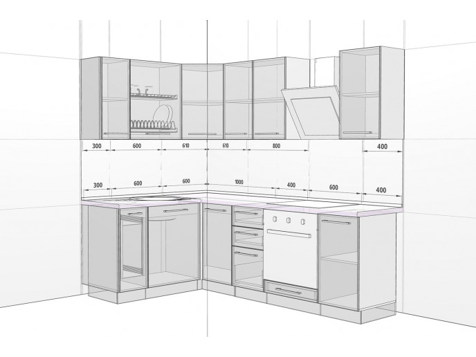 Угловая кухня Логика-10 Белый глянец/Дуб галифакс