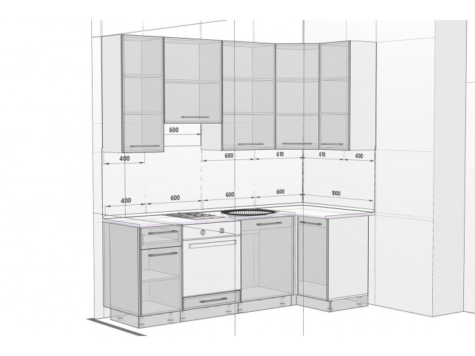 Угловая кухня Логика-16 Белый глянец/Дуб галифакс