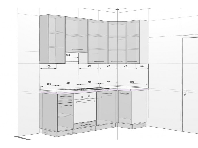 Угловая кухня Логика-16 Белый глянец