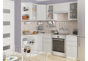 Угловая кухня Валерия-М-04 Серый металлик дождь светлый Белый 2140*1300/2000*600